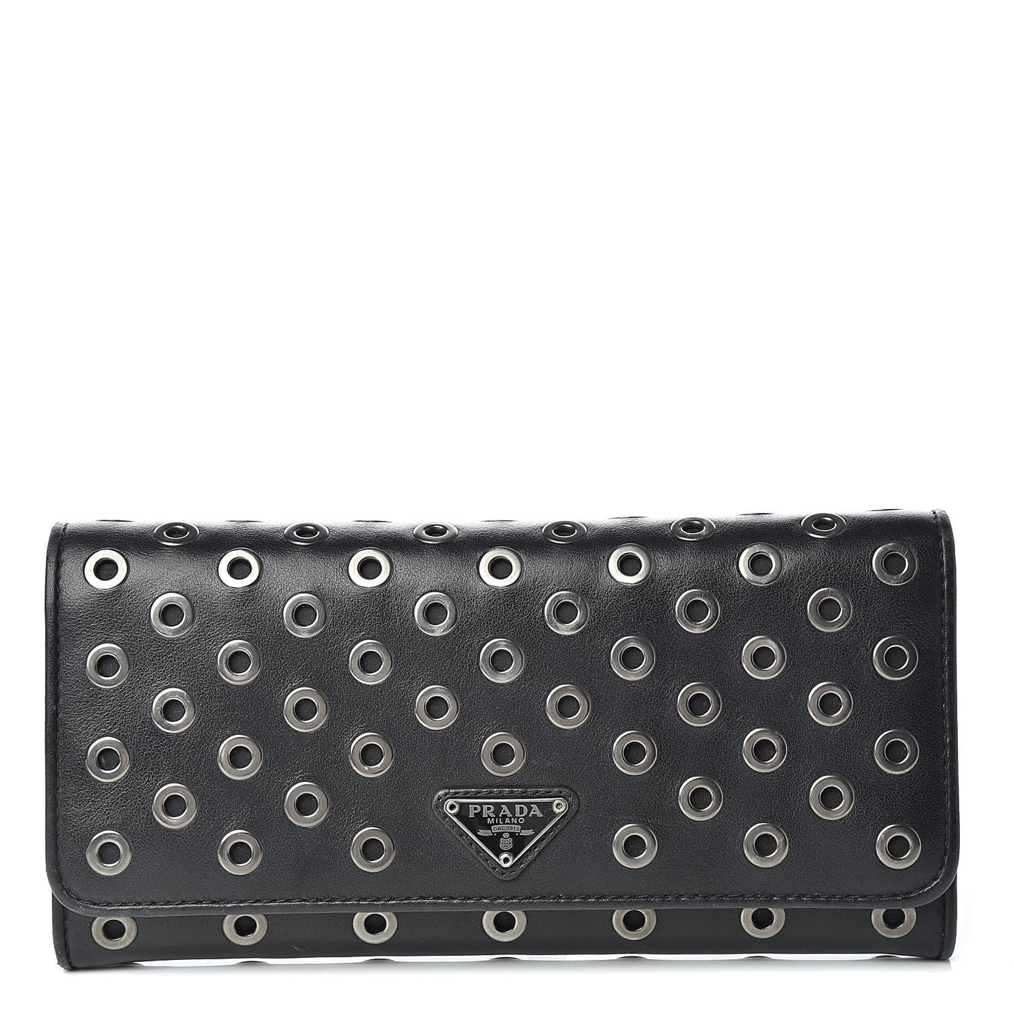 Calfskin Studded Rings Continental Flap Wallet Black