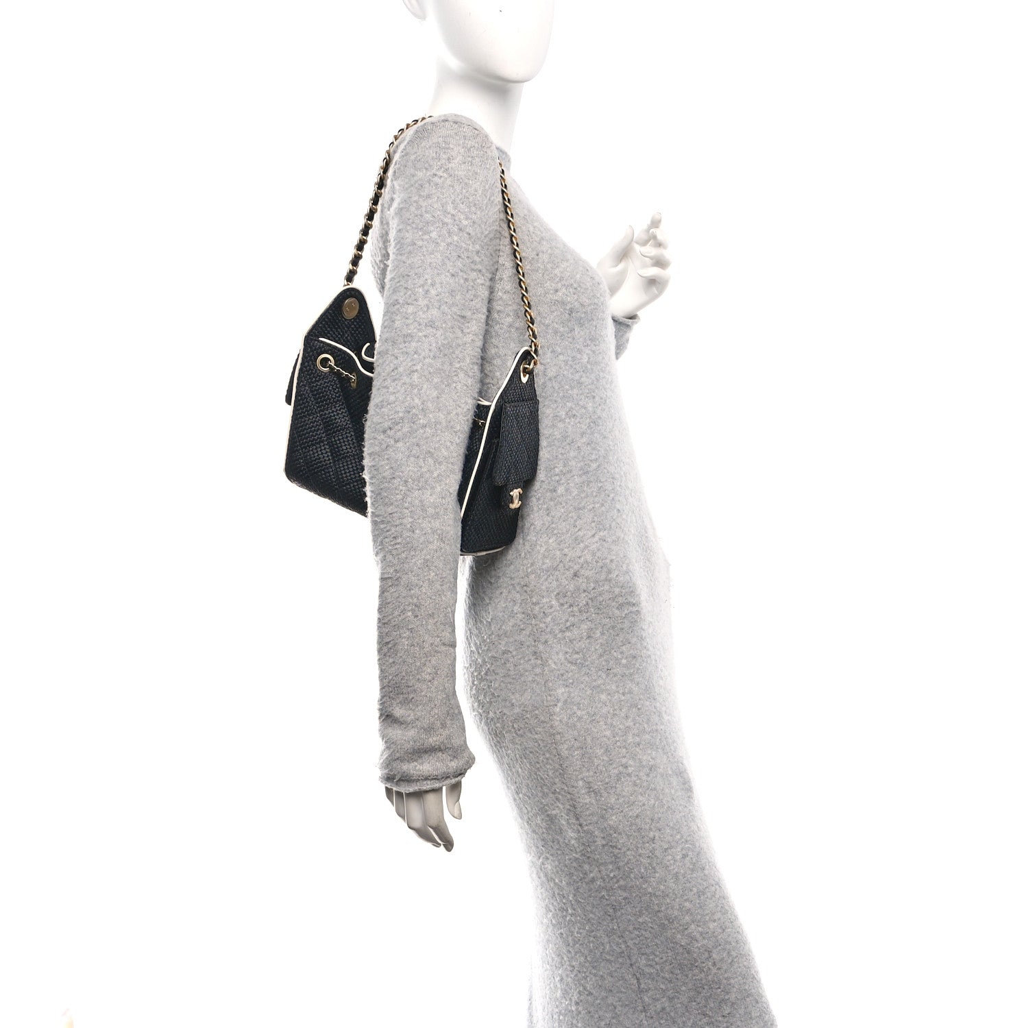 Chanel Braided Raffia Calfskin Quilted Mini Chanel 25 Handbag Black White 2 of 11