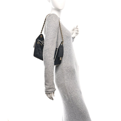 Chanel Braided Raffia Calfskin Quilted Mini Chanel 25 Handbag Black White 2 of 11