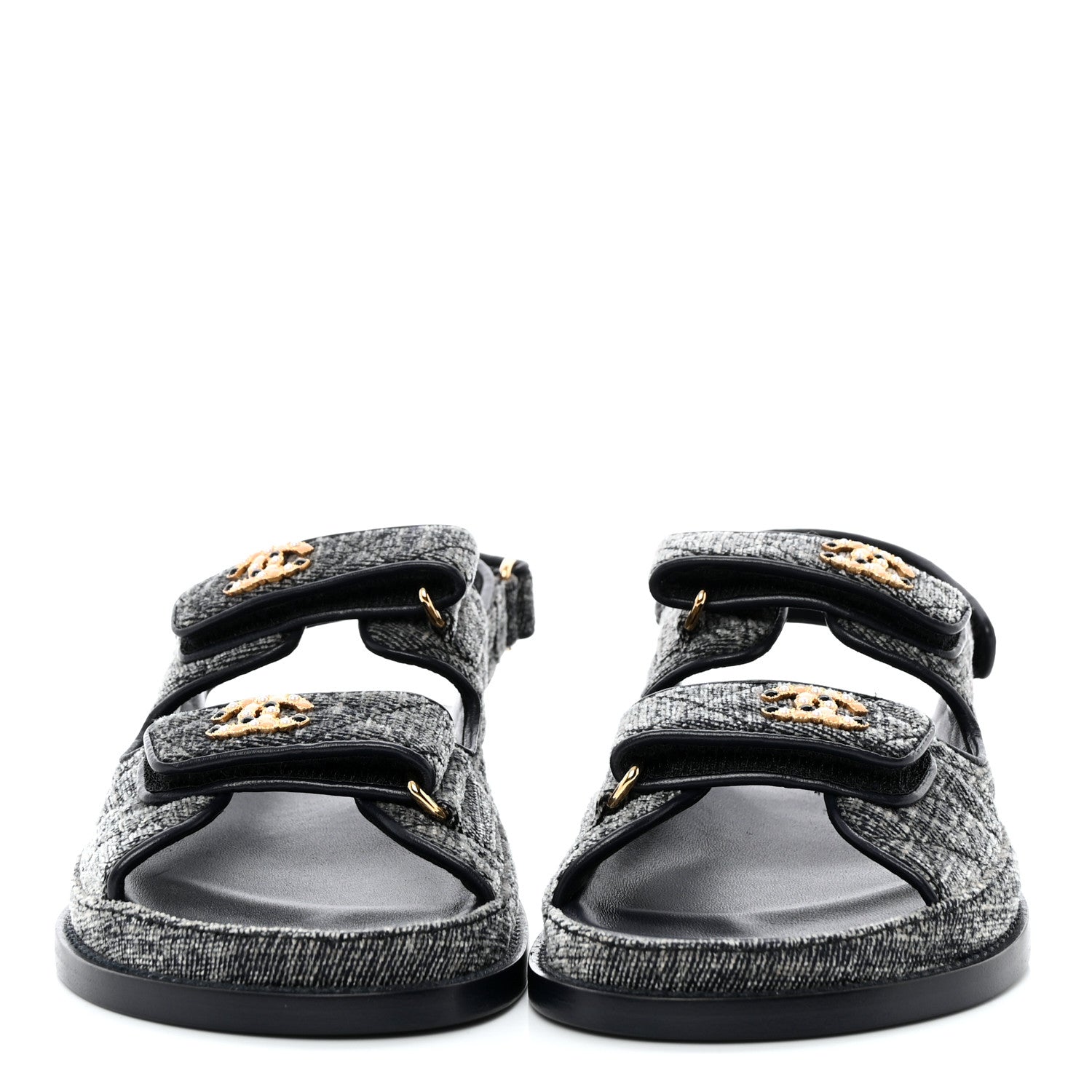 Chanel Velvet Velcro Dad Sandals 36.5 Grey 2 of 9