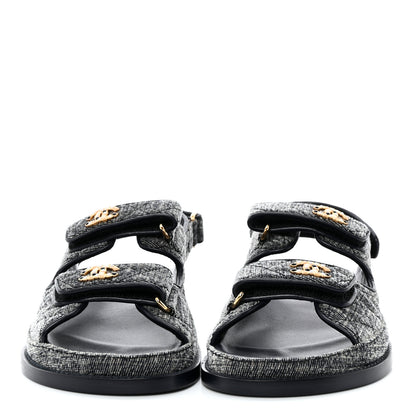 Chanel Velvet Velcro Dad Sandals 36.5 Grey 2 of 9