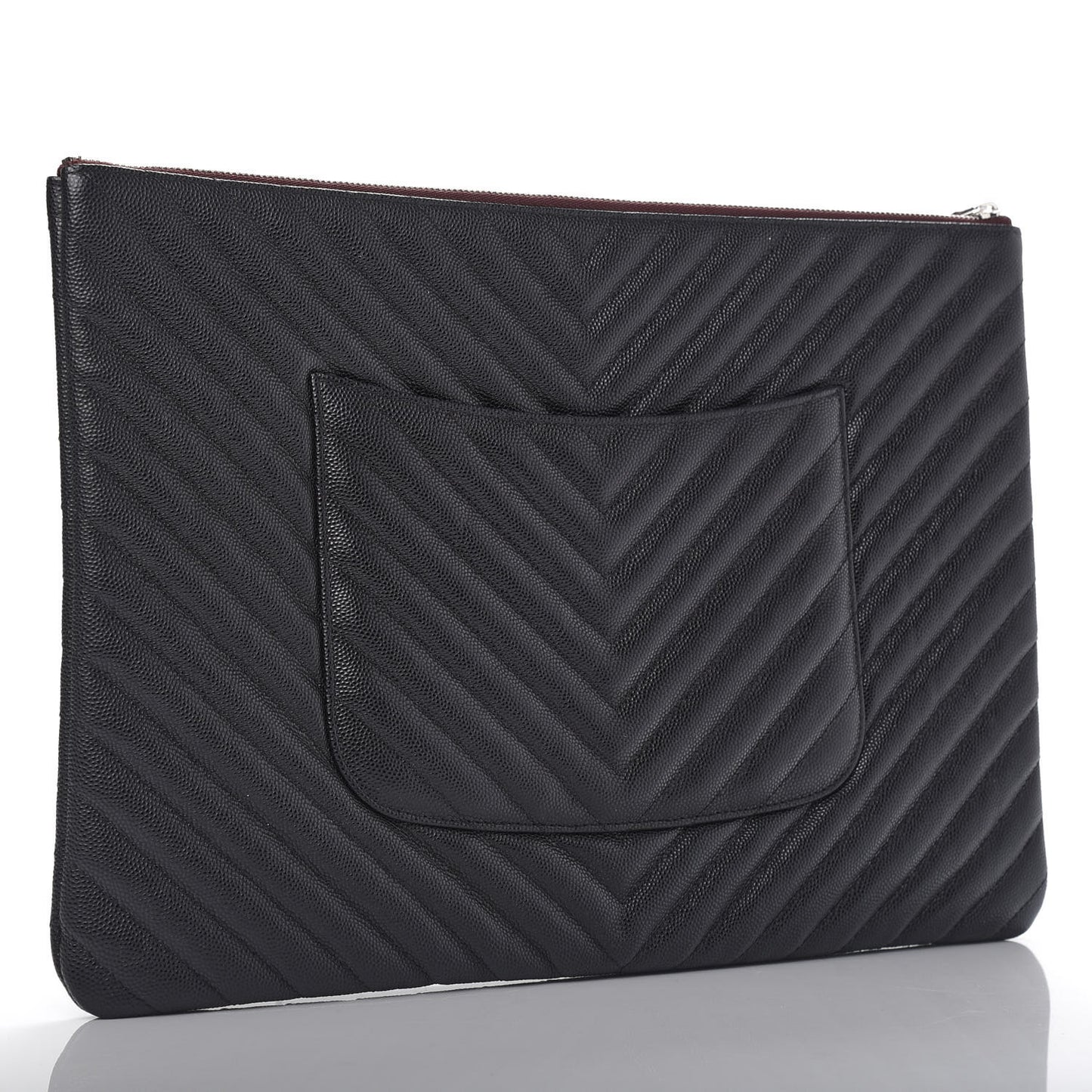 Caviar Chevron Quilted Large Cosmetic Case Black