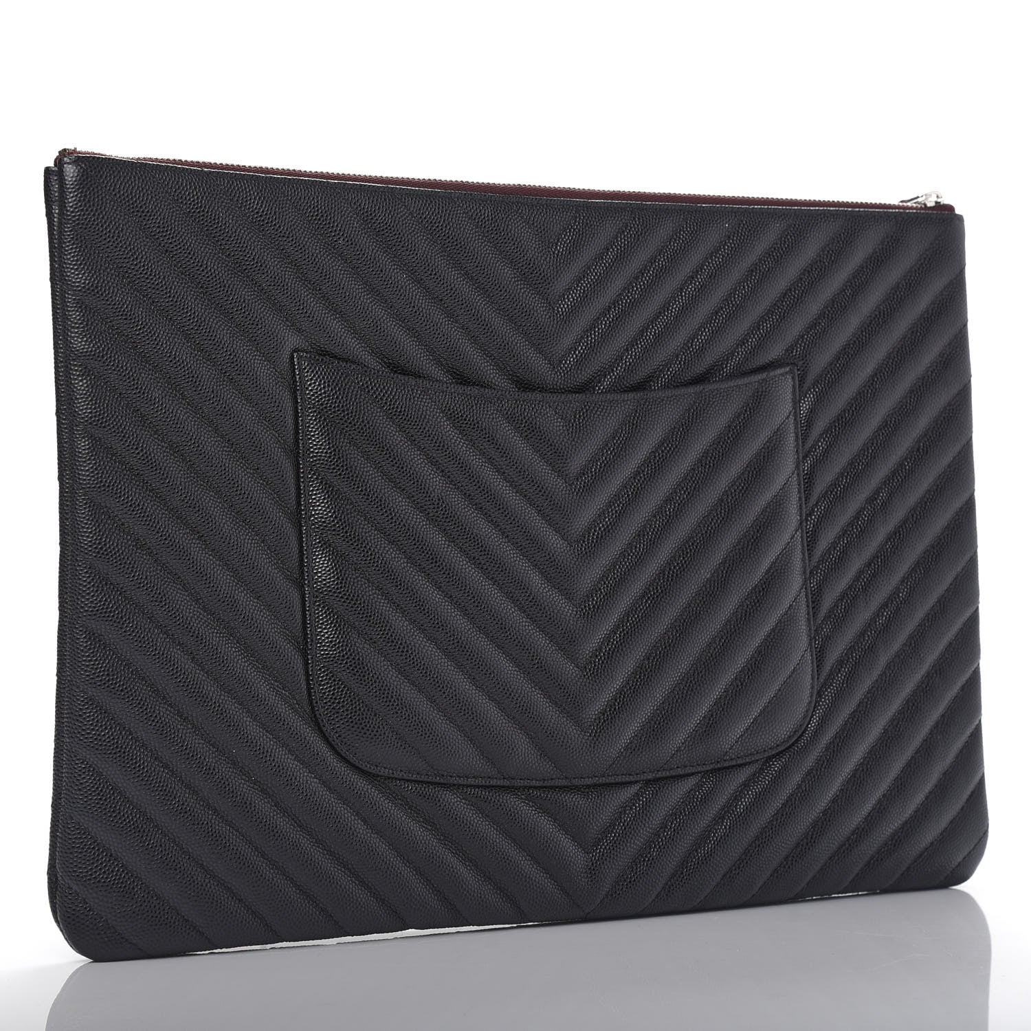 Chanel Caviar Chevron Quilted Large Cosmetic Case Black 3 of 7