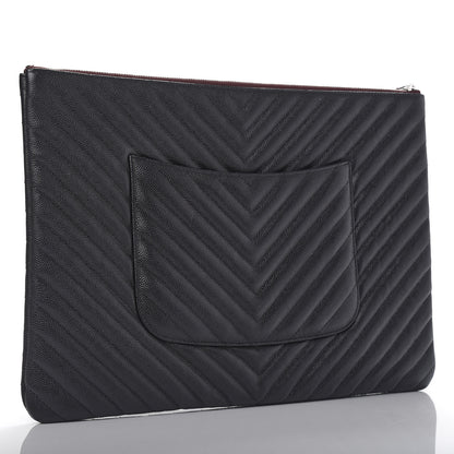 Chanel Caviar Chevron Quilted Large Cosmetic Case Black 3 of 7