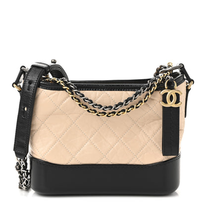 Chanel Aged Calfskin Quilted Small Gabrielle Hobo Beige Black 1 of 10