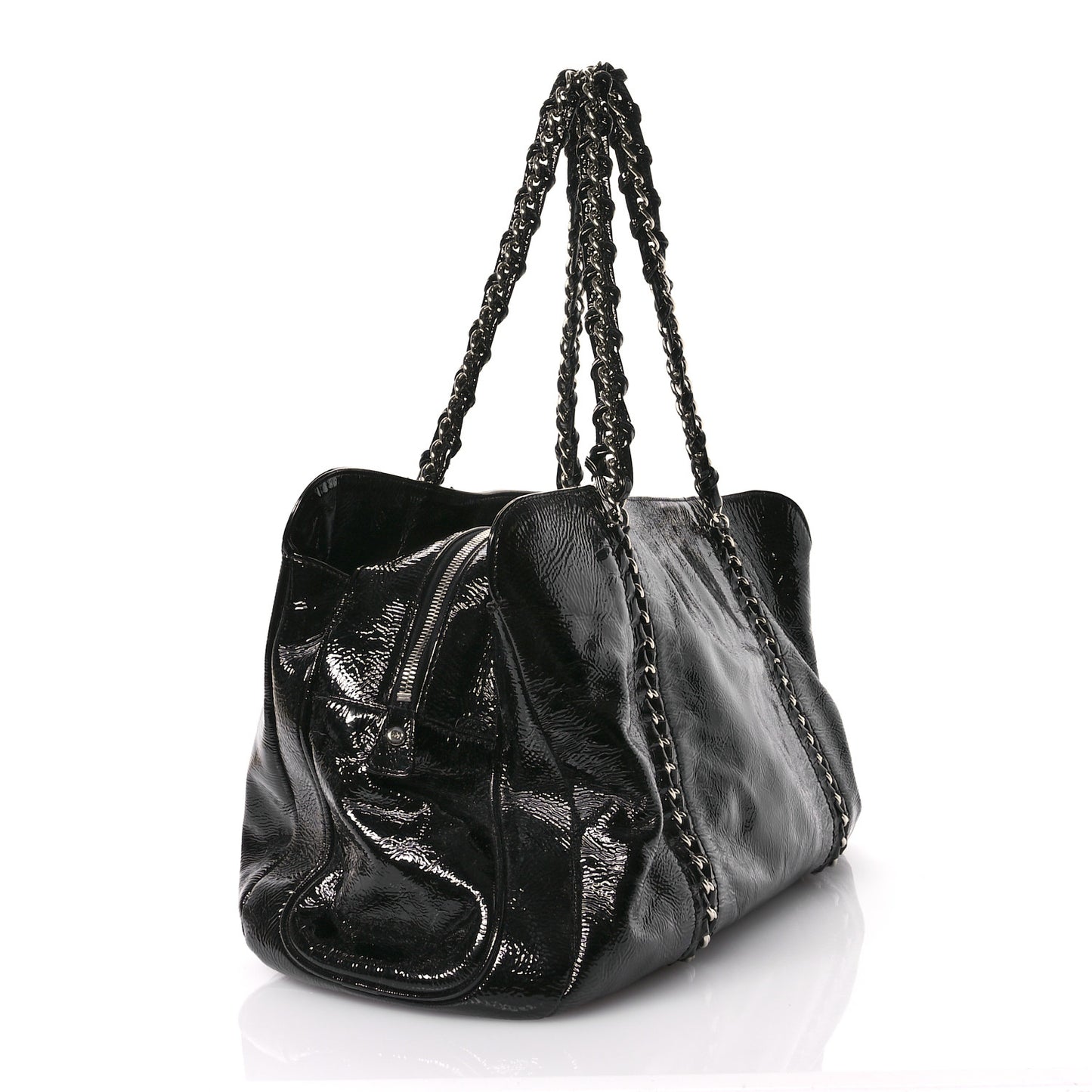 Patent Calfskin Large Luxe Ligne Tote Black