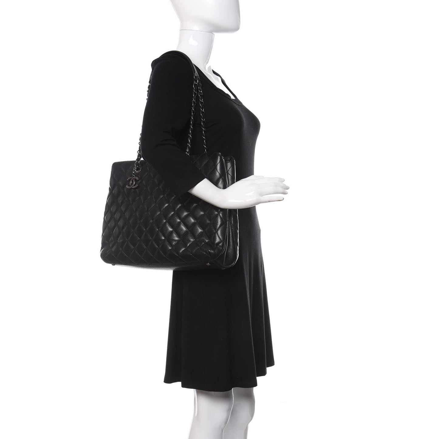 Caviar Quilted City Shopping Tote Black