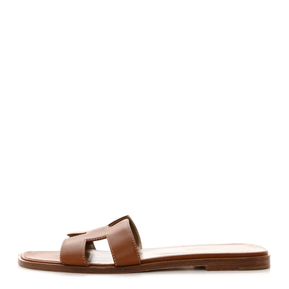 Hermes Box Calfskin Oran Sandals 38 Gold 1 of 10