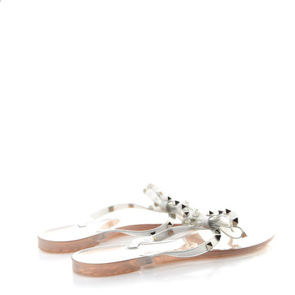 Valentino Garavani PVC Jelly Glitter Rockstud Bow Thong Sandals 40 Silver 4 of 9
