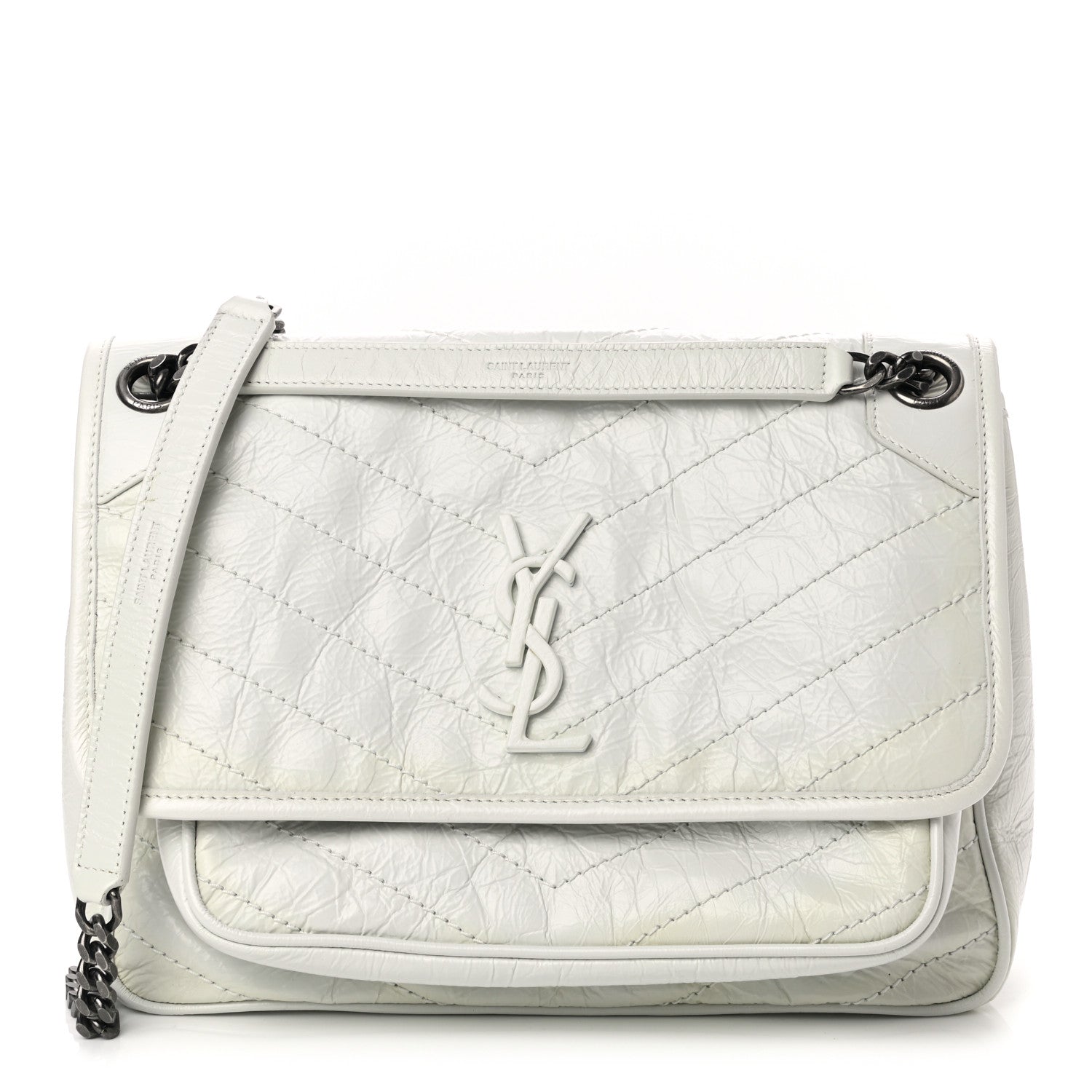 Saint Laurent Crinkled Calfskin Matelasse Monogram Medium Niki Chain Satchel Dirty White 1 of 14