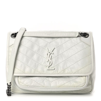 Saint Laurent Crinkled Calfskin Matelasse Monogram Medium Niki Chain Satchel Dirty White 1 of 14