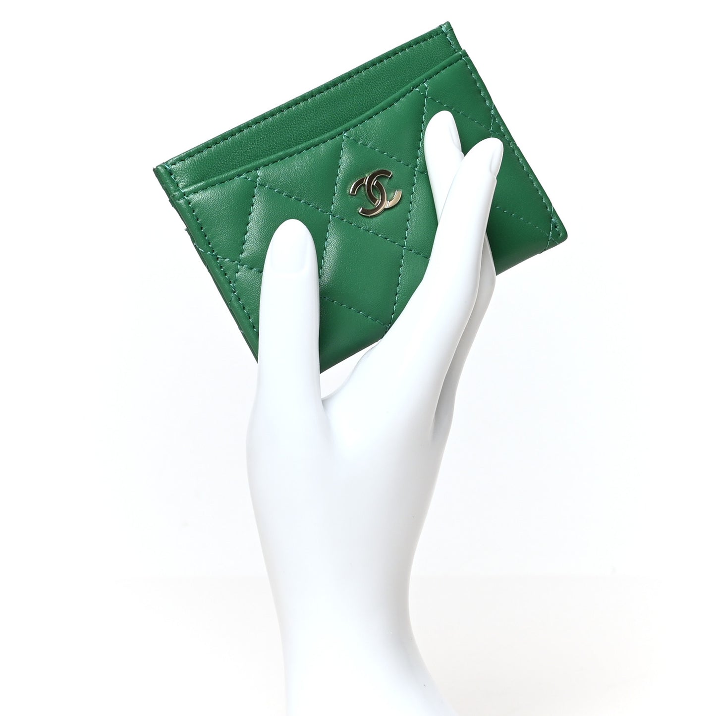 Lambskin Quilted Card Holder Green