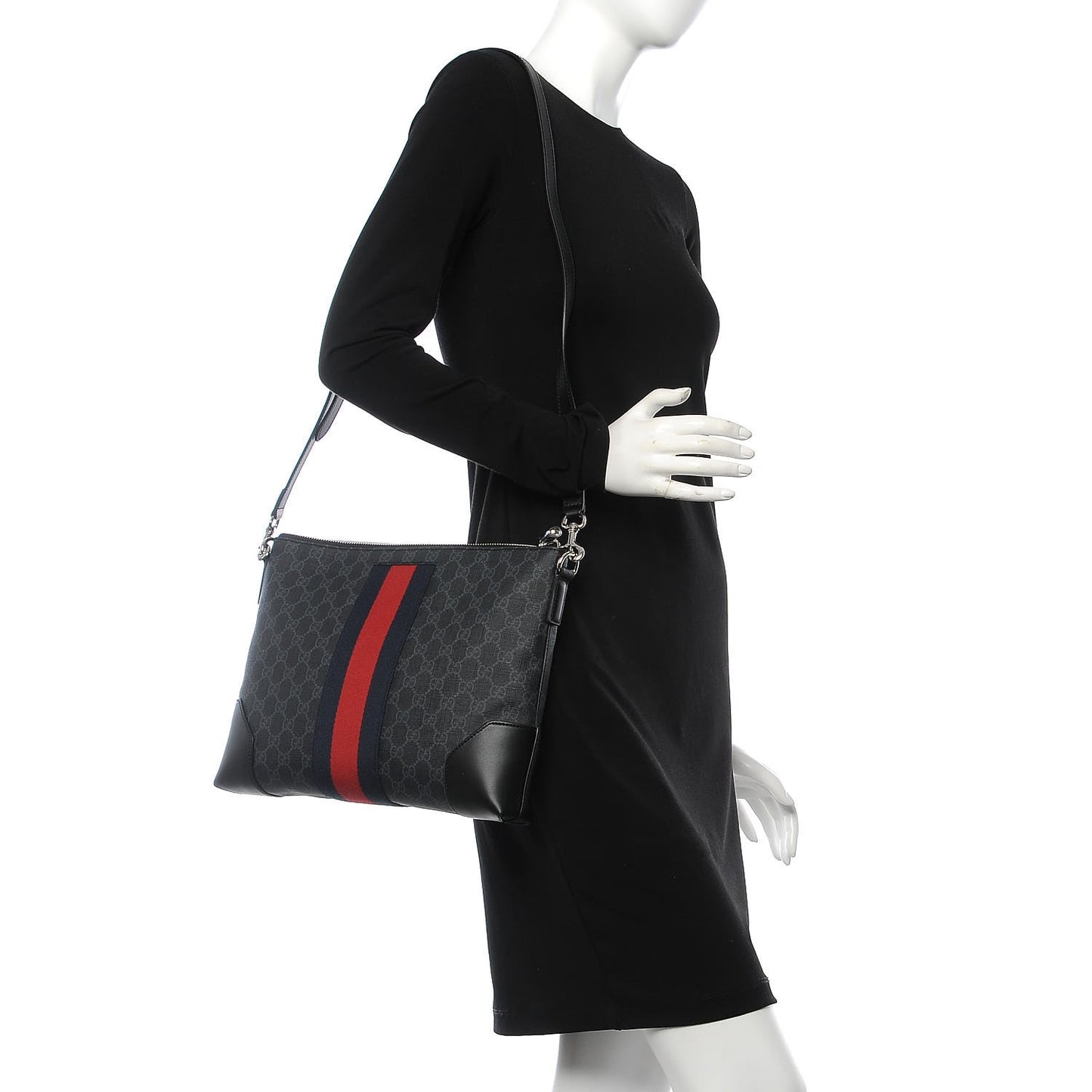Soft GG Supreme Monogram Appia Calfskin Web East West Messenger Bag Black Grey