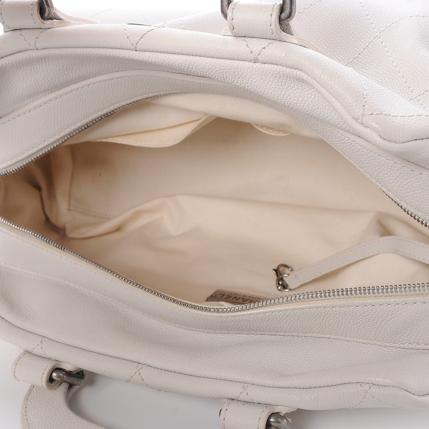 Caviar Quilted Bowler Tote White
