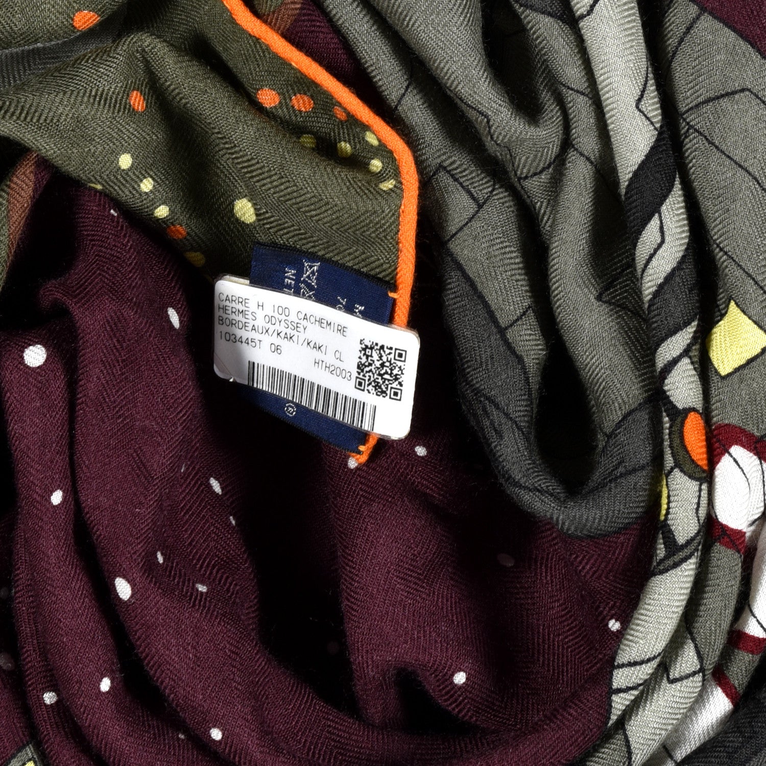 Hermes Silk Cashmere Odyssey Scarf 100 Bordeaux Kaki 4 of 4