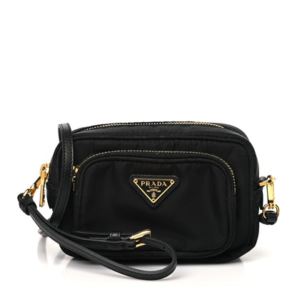 Prada Tessuto Nylon Saffiano Convertible Crossbody Wristlet Black 1 of 9