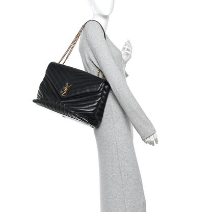 Saint Laurent Calfskin Y Quilted Monogram Large Loulou Chain Satchel Black 2 of 14