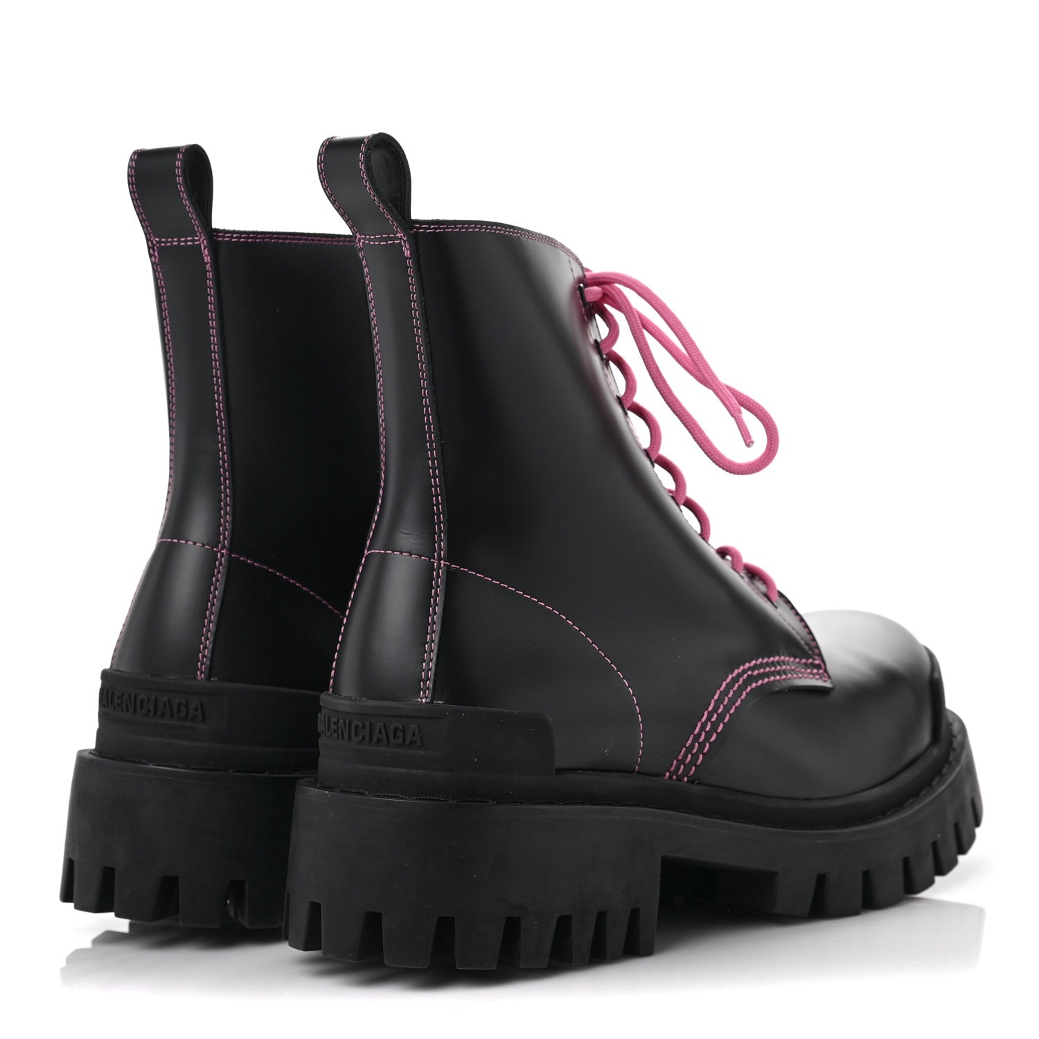 Balenciaga Calfskin Womens Strike 20mm Lace Up Boots 39 Black Fluo Pink 4 of 9