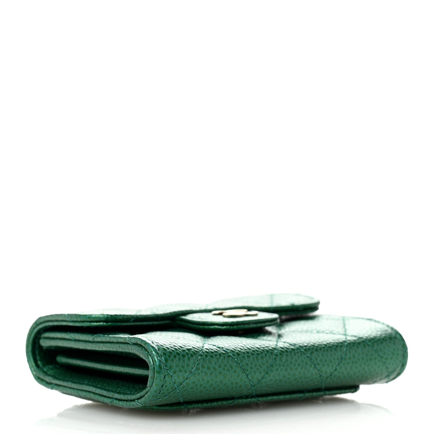 Chanel Metallic Caviar Quilted Flap Card Holder Wallet Green 4 of 8