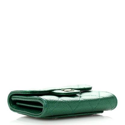 Chanel Metallic Caviar Quilted Flap Card Holder Wallet Green 4 of 8