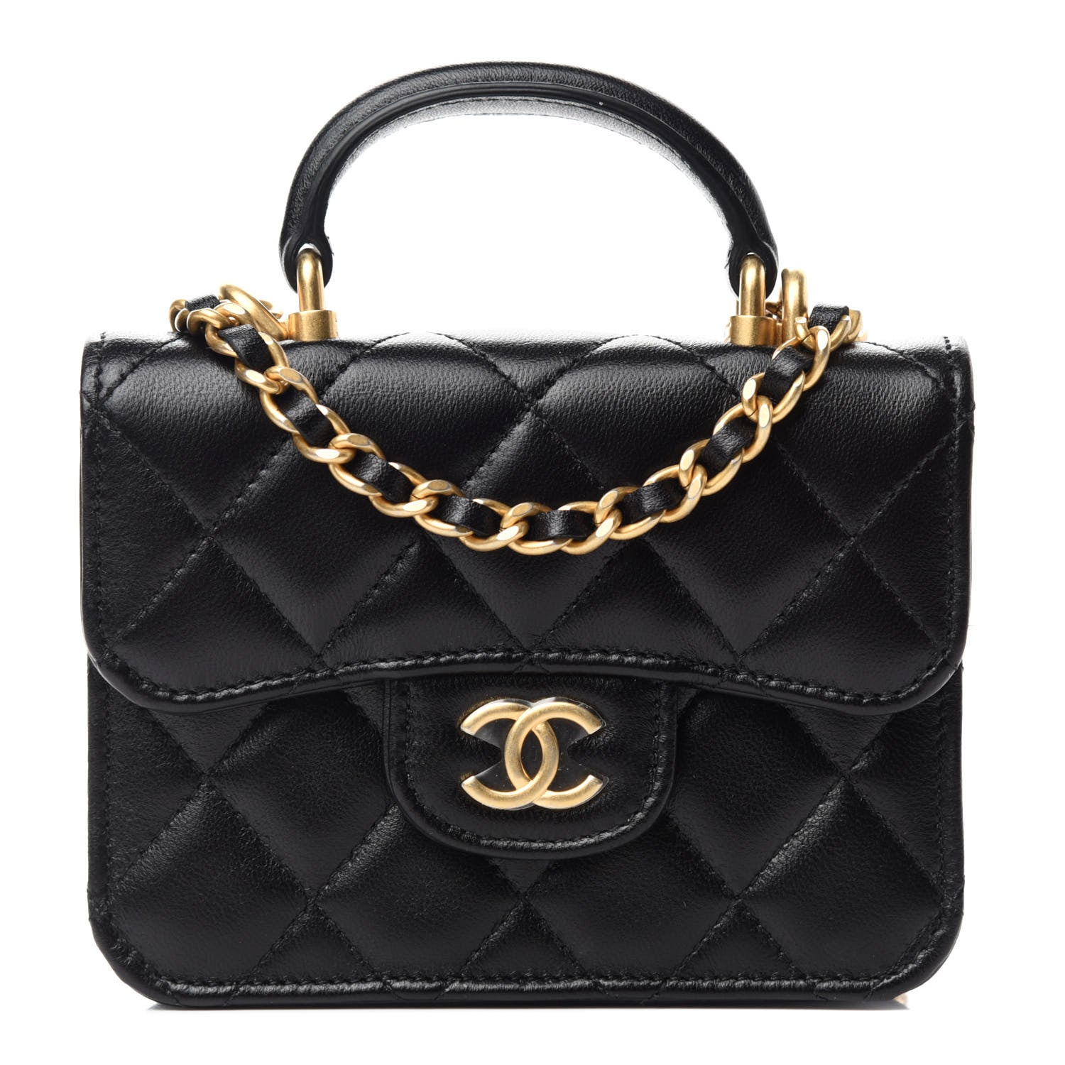 Chanel Lambskin Quilted Top Handle Flap Coin Purse With Chain Black 1 of 14