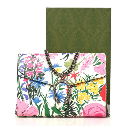 Gucci X KEN SCOTT New Shangai Calfskin Jardin D'Avril Floral Print Mini Dionysus Chain Wallet Ivory Pink 4 of 10