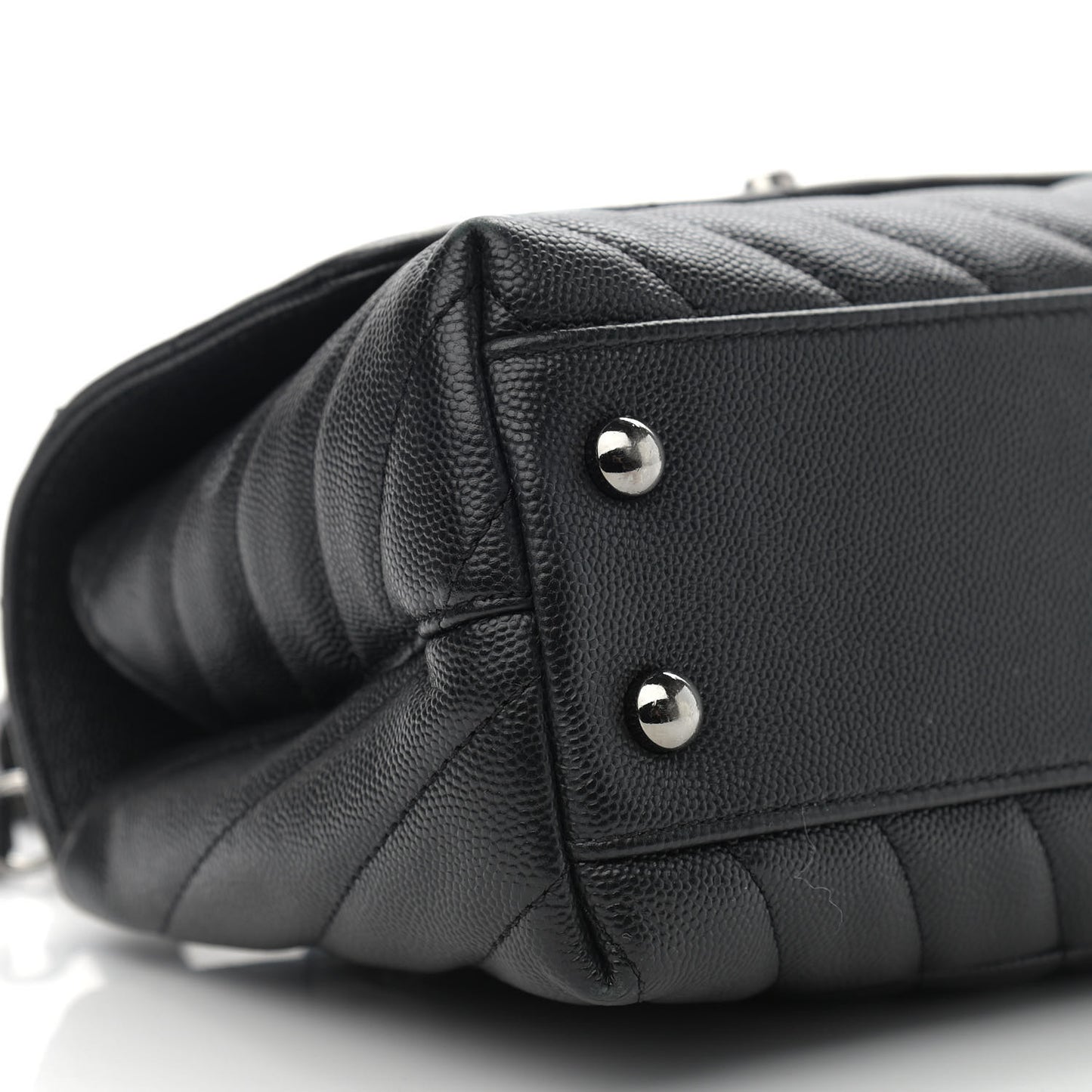 Caviar Chevron Quilted Mini Coco Handle Flap Black