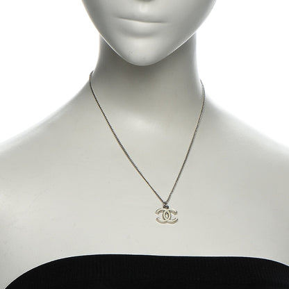 Chanel Enamel CC Necklace Silver White 2 of 6