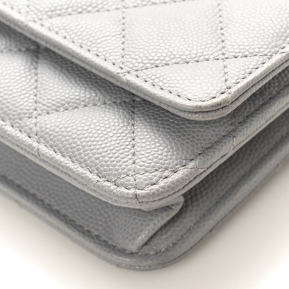 Chanel Caviar Quilted Textured CC Wallet on Chain WOC Grey 9 of 10