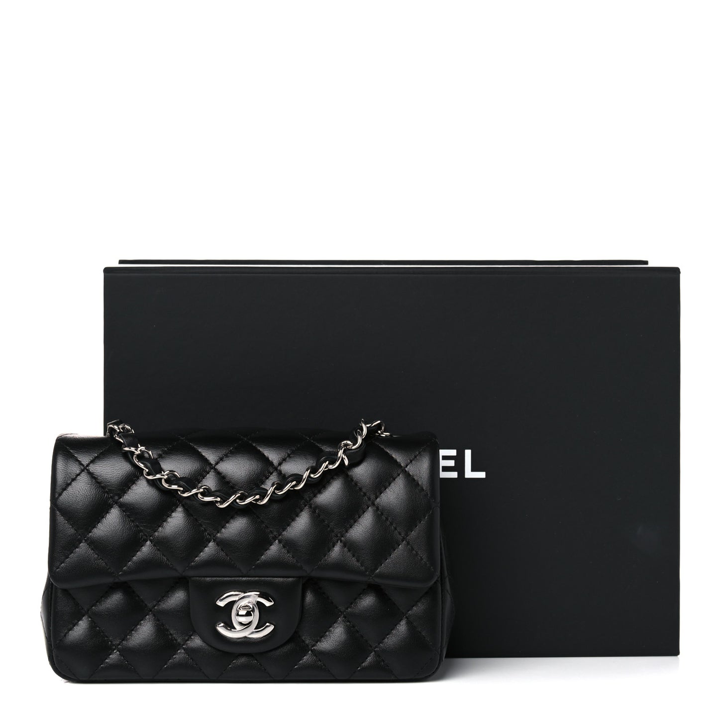 Lambskin Quilted Mini Rectangular Flap Black