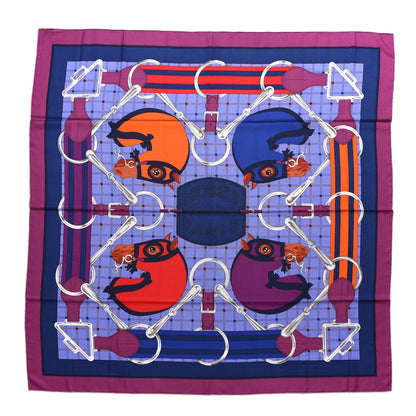 Hermes Cashmere Silk Tatersale Shawl 140 Prune Mauve Orange 1 of 4