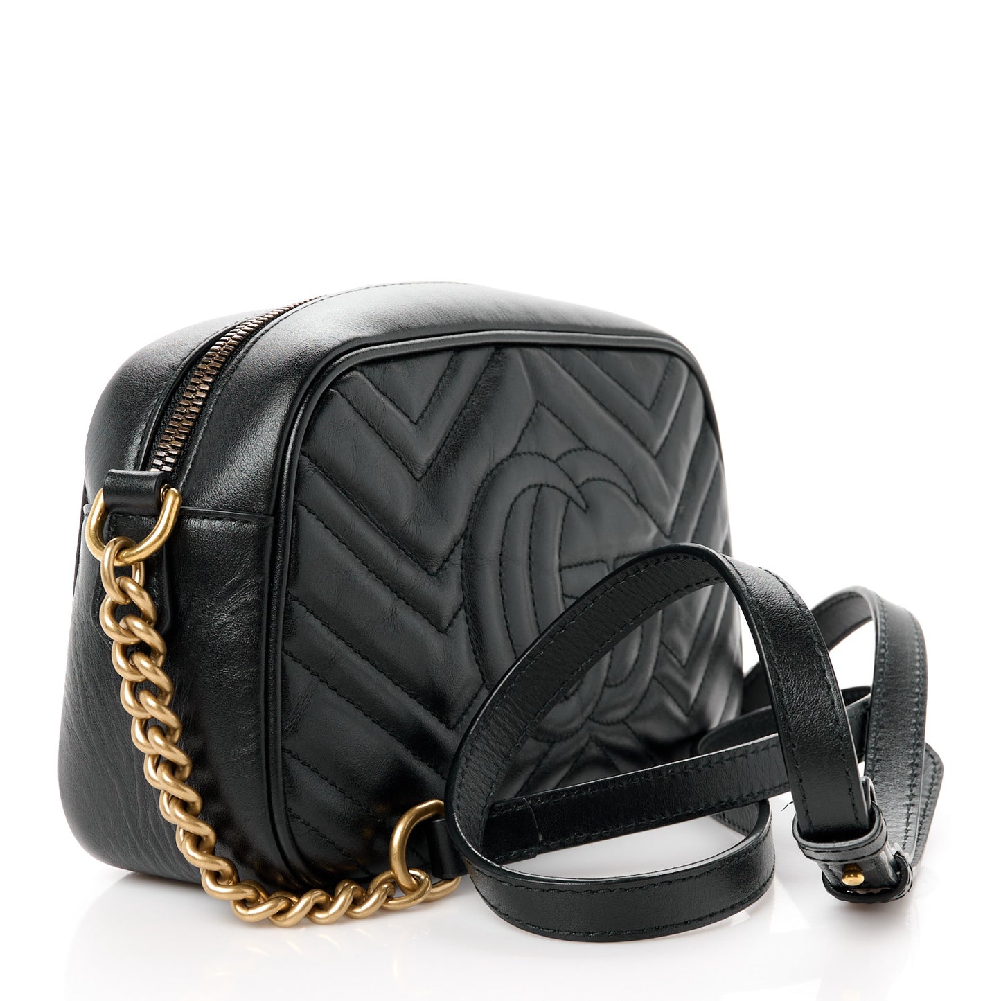 Calfskin Matelasse Small GG Marmont Chain Shoulder Bag Black