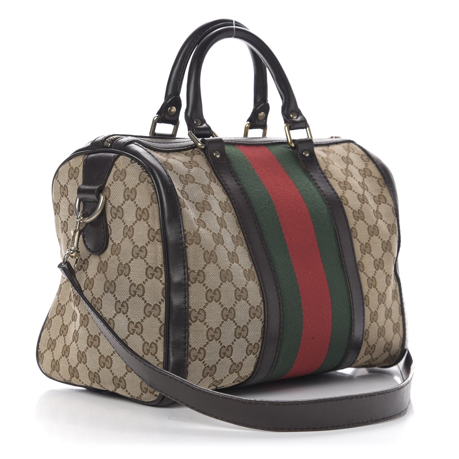 Gucci Monogram Vintage Web Medium Boston Dark Brown 4 of 19