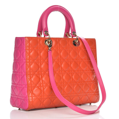 Christian Dior Lambskin Cannage Large Bi-Color Lady Dior Orange Fuchsia 5 of 17