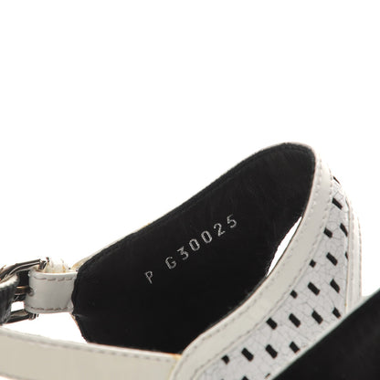 Chanel Perforated Crackled Patent Calfskin Sandals Heels 36 Black White 6 of 9