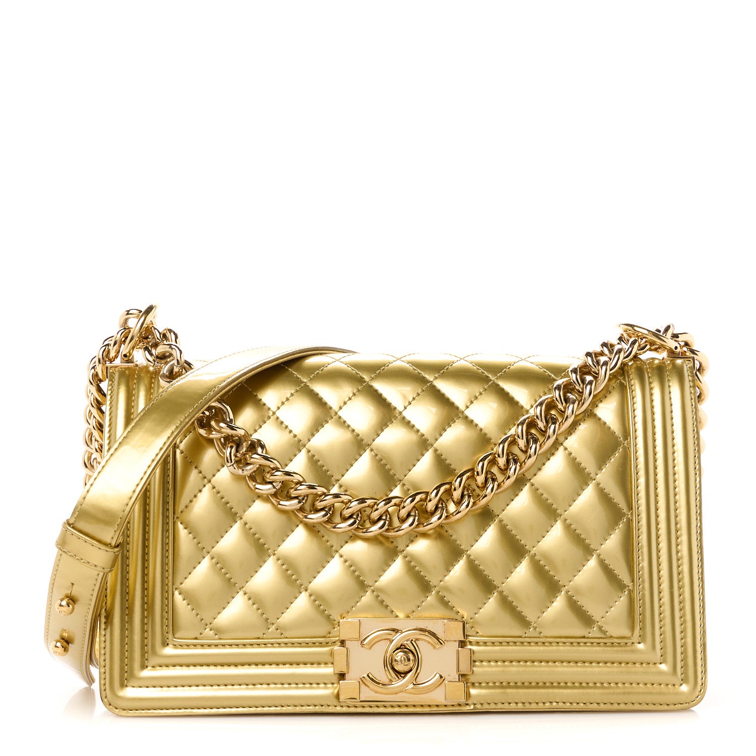 Chanel Metallic Patent Calfskin Quilted Medium Boy Flap Gold 1 of 10