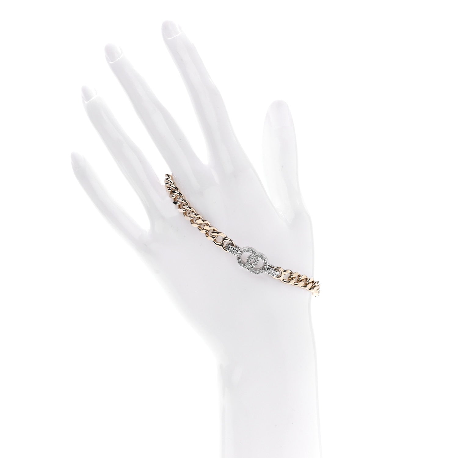 Chanel Crystal Chain CC Link Bracelet Gold Silver 2 of 5