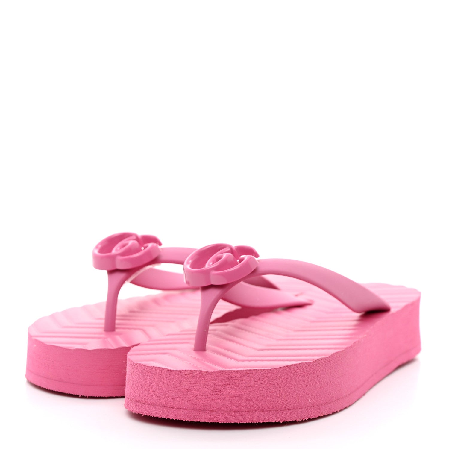 Gucci Rubber Chevron Womens GG Thong Sandals 36 Pink Tropical Flower 3 of 8