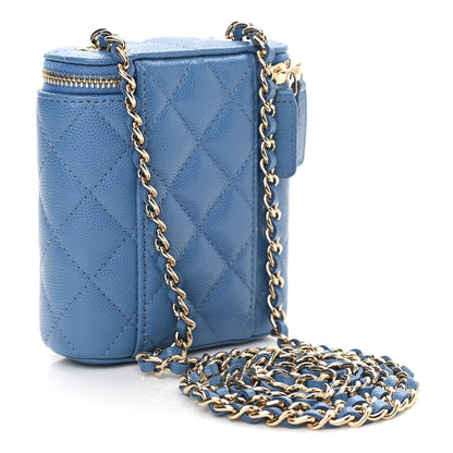 Chanel Caviar Quilted Small Vertical Coco Beauty Vanity Case With Chain Blue 2 of 9