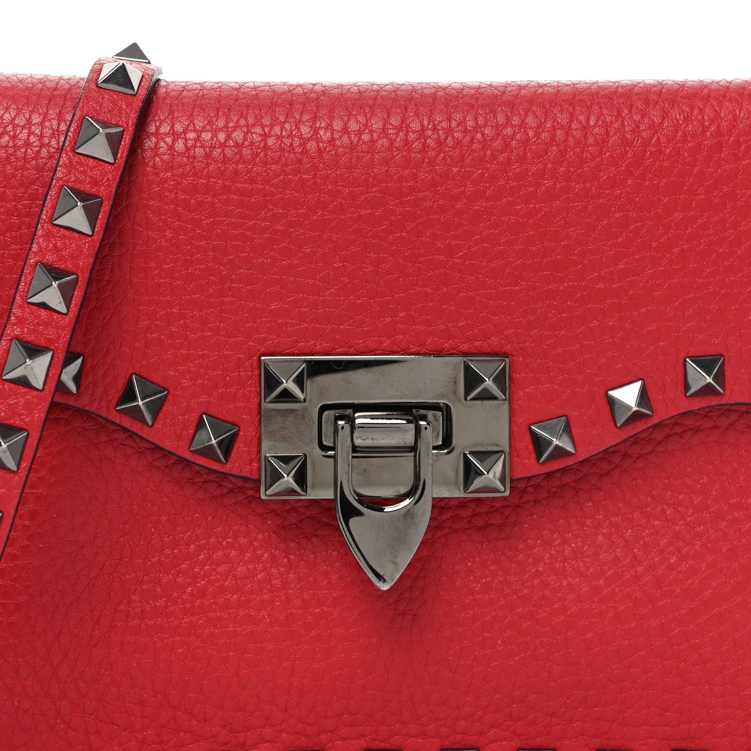 Valentino Garavani Pebbled Calfskin Medium Rockstud Flip Lock Crossbody Bag Red 7 of 9