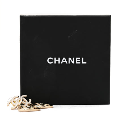 Chanel Metal Enamel CC Heart Drop Earrings Gold 5 of 5