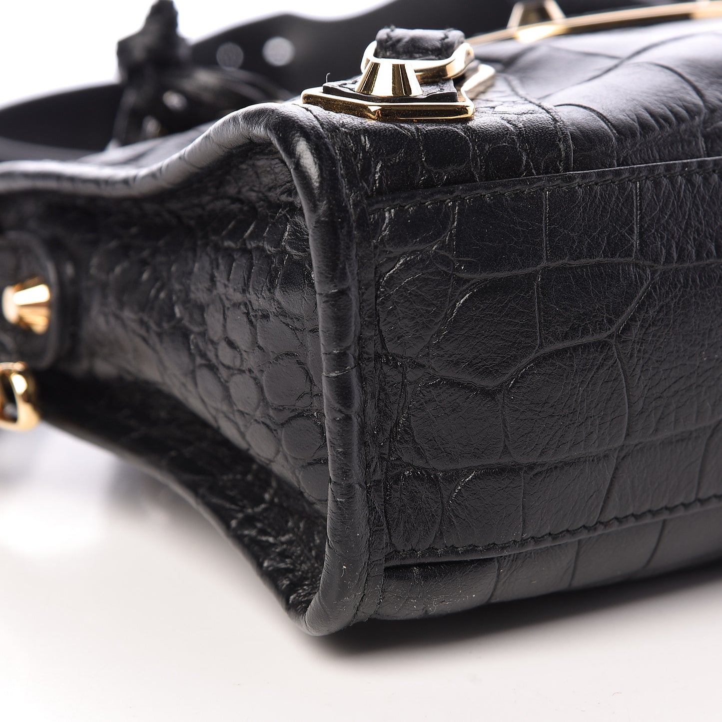 Calfskin Crocodile Embossed Gold Metallic Edge Hardware Mini City Black
