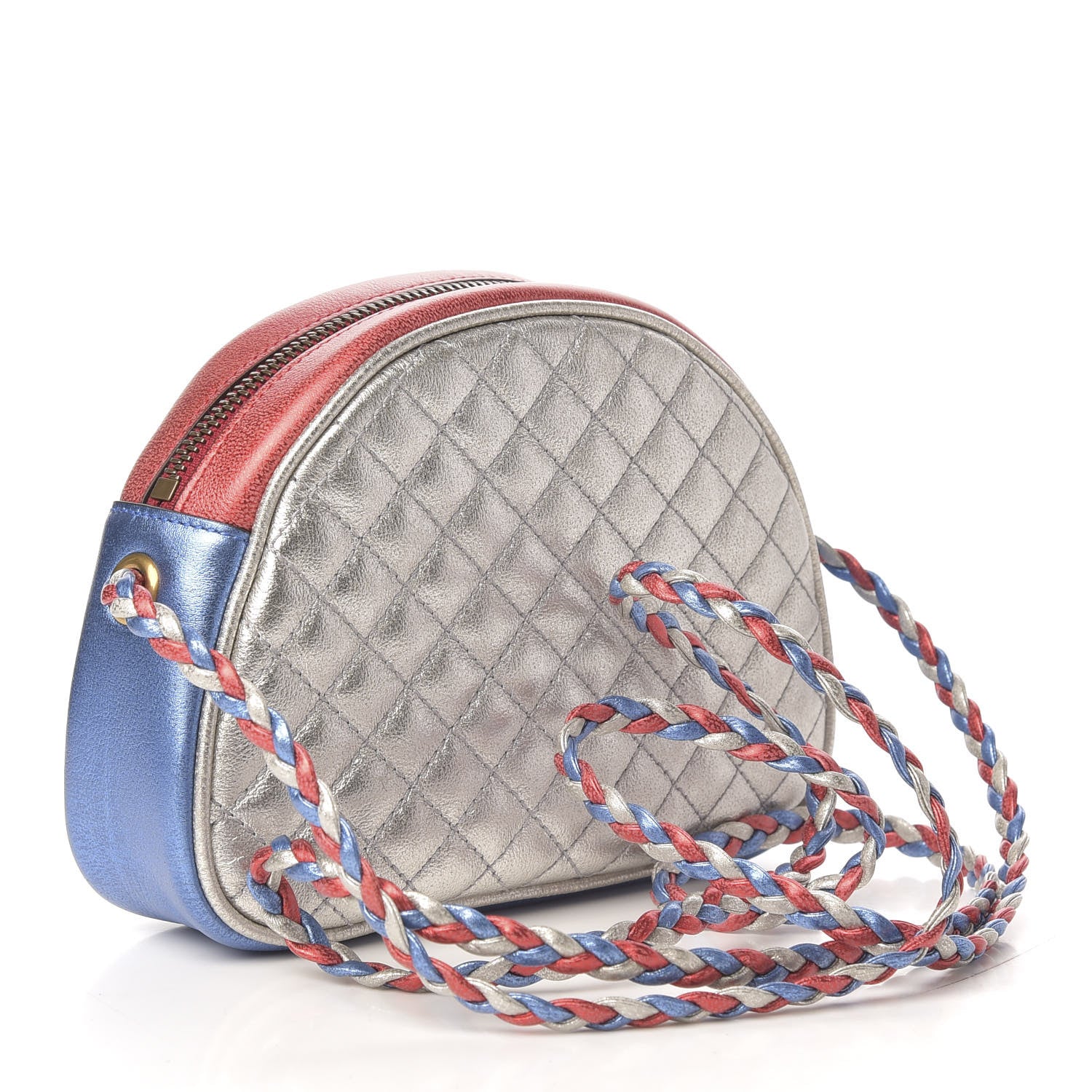 Gucci Laminated Nappa Trapuntata Mini Zumi Dome Shoulder Bag Rosso Marine Argento 2 of 9