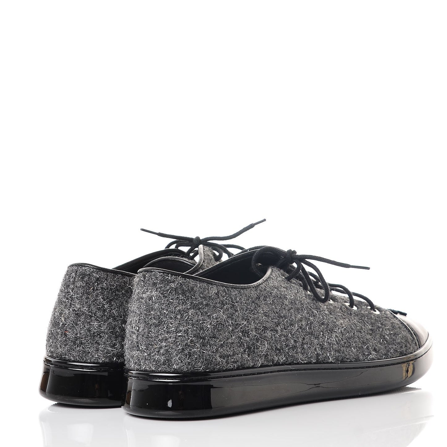 Fabric Calfskin Low Top Sneakers 38.5 Dark Grey