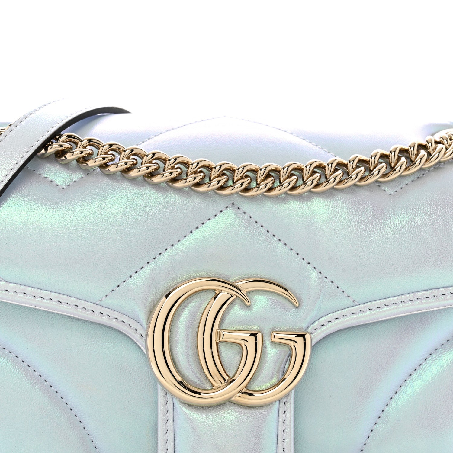 Gucci Iridescent Nappa Chevron Matelasse Small GG Marmont Shoulder Bag Iridescent Snow Light Blue 8 of 11