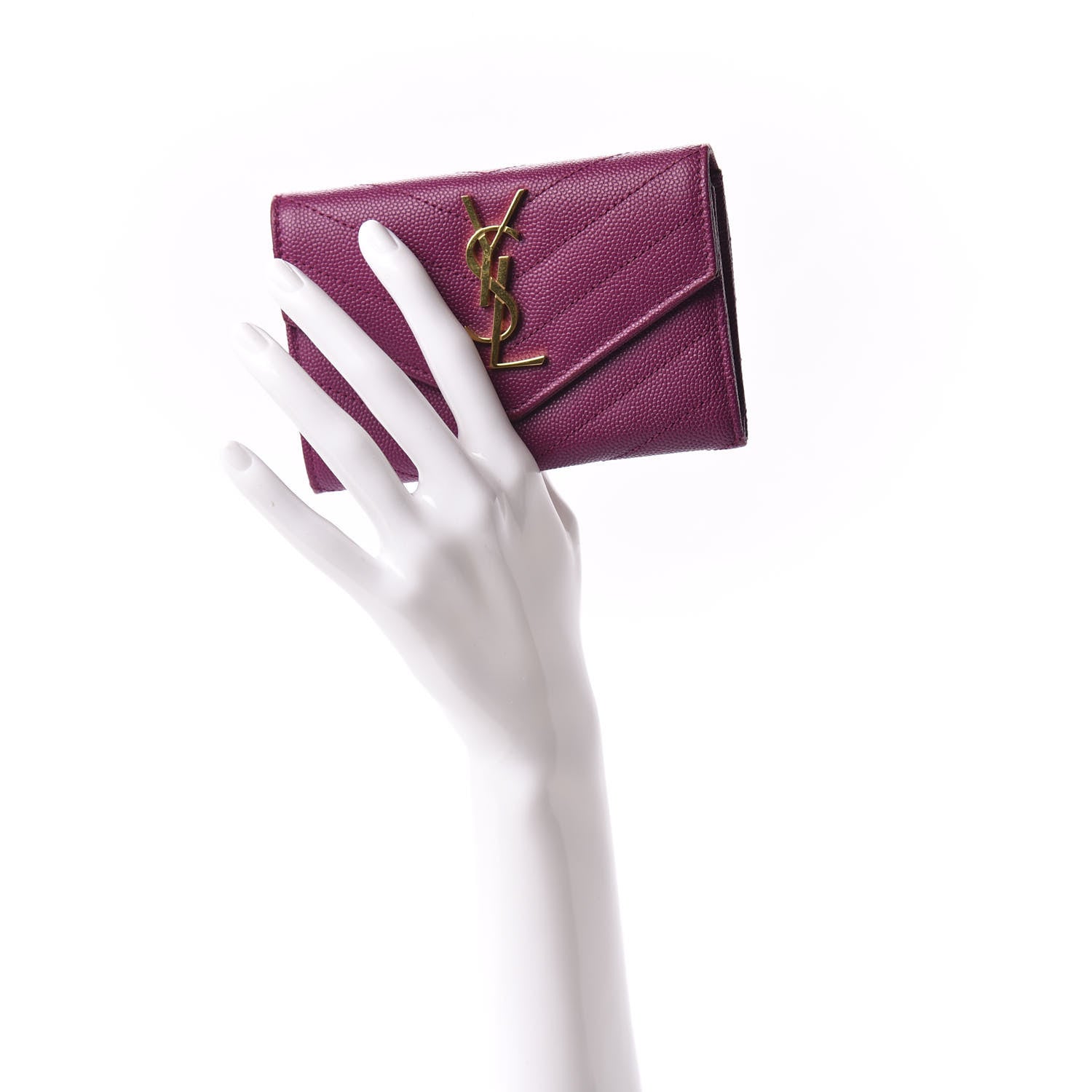 Saint Laurent Grain De Poudre Matelasse Chevron Small Monogram Envelope Wallet Dark Grape 2 of 10