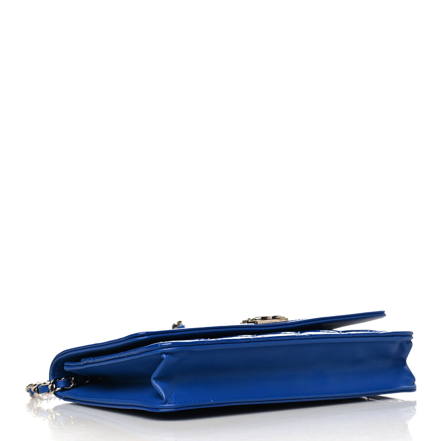 Patent Calfskin Quilted Boy Wallet On Chain WOC Dark Blue