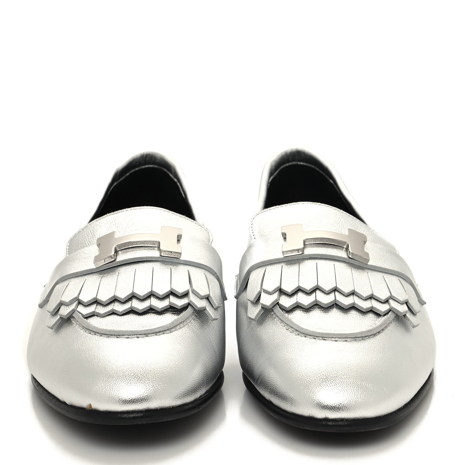 Hermes Metallic Goatskin Womens Royal Loafers 38.5 Gris Argente 2 of 10