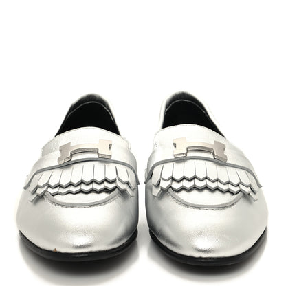Hermes Metallic Goatskin Womens Royal Loafers 38.5 Gris Argente 2 of 10