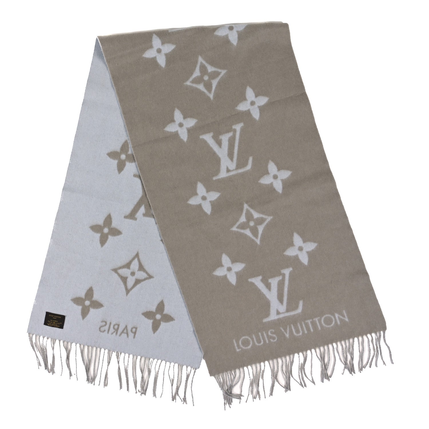 Louis Vuitton Cashmere Monogram Reykjavik Scarf Greige 2 of 3
